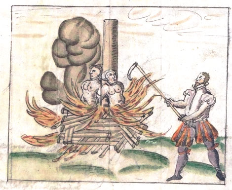 Verbrennung von Anna Suter und Agata Huber 1580, aus der Wickiana von Johann Jakob Wick. © Zentralbibliothek Zürich, gemeinfrei