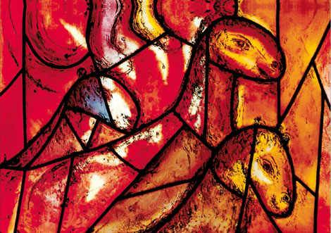 Glasfenster von Marc Chagall in Zusammenarbeit mit Charles Marq: Prophetenfenster (Detail), 1970 © Glasfenster von Marc Chagall in Zusammenarbeit mit Charles Marq / 2022, ProLitteris, Zürich Foto Orell Füssli
